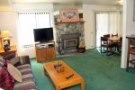 Mammoth Lakes Vacation Rental Sunshine Village 177  - Open Living Room towards Dining Room and Kitchen